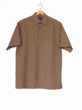Haggar Shirt Short Sleeve Button Up  Brown Linen Cotton Blend Men's Size S
